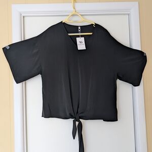 Essentials Black Tie-Front Blouse